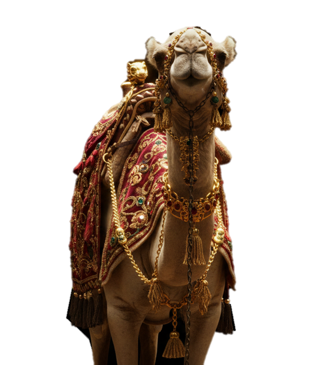 A camel crossing the desert, the emblem of endurance behind Gold Pyramid Agency